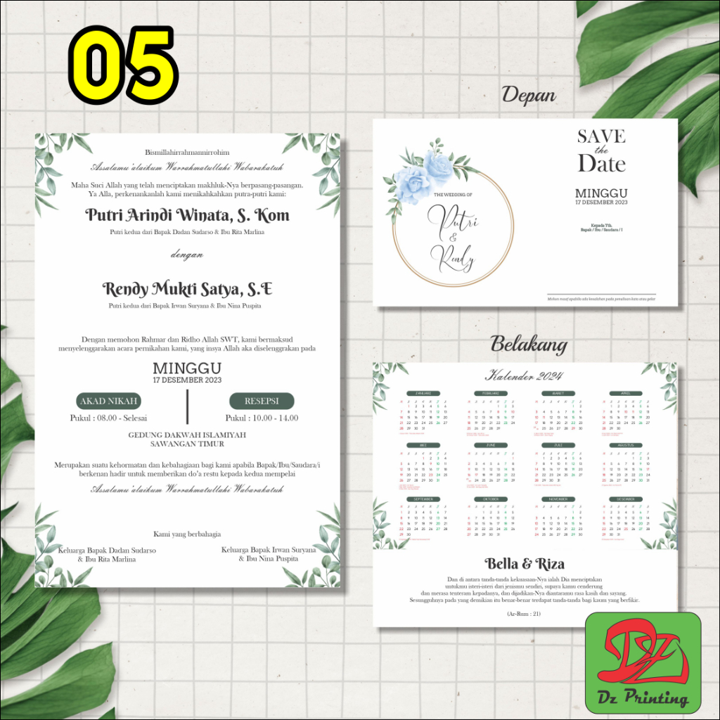 UNDANGAN PERNIKAHAN LIPAT 3 TEMA KALENDER 2025  tanpa minimal order*,  bonus plastik OPP & peta  , Murah, Proses Cepat, Tebal,-05