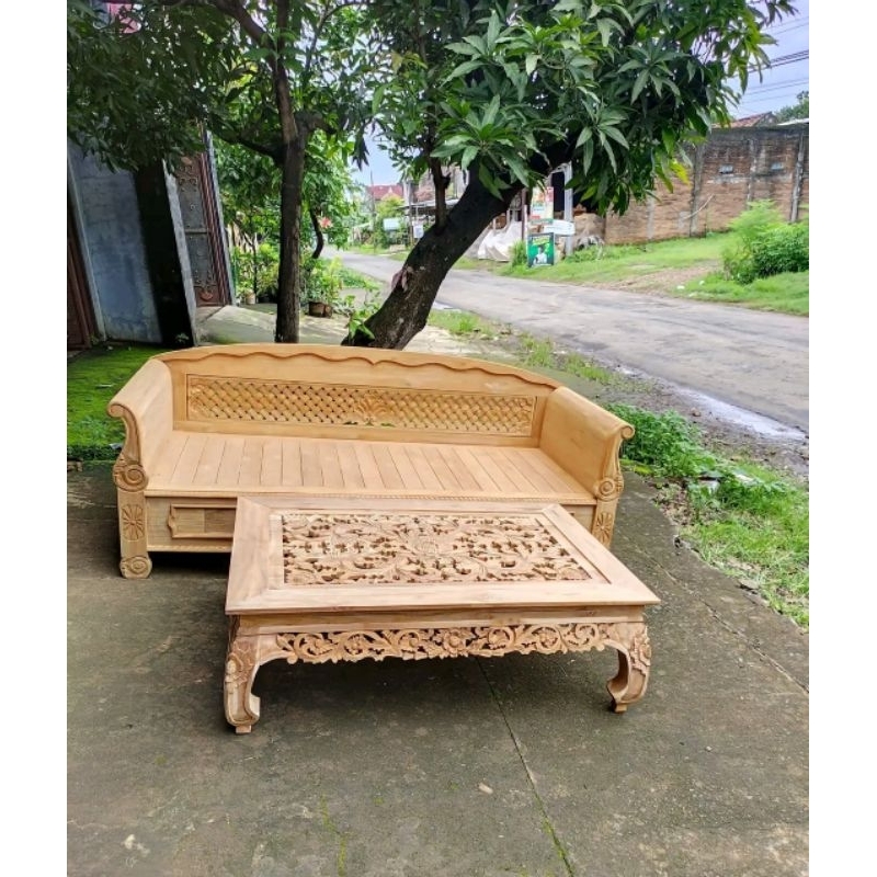 paket bangku bale bale dan meja tamy kayu jati mebel jepara - belum finishing