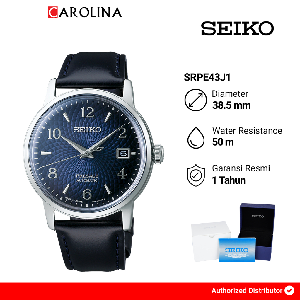 Jam Tangan Pria Seiko Presage SRPE43J1 Cocktail Manhattan Blue Dial Dark Blue Leather Strap