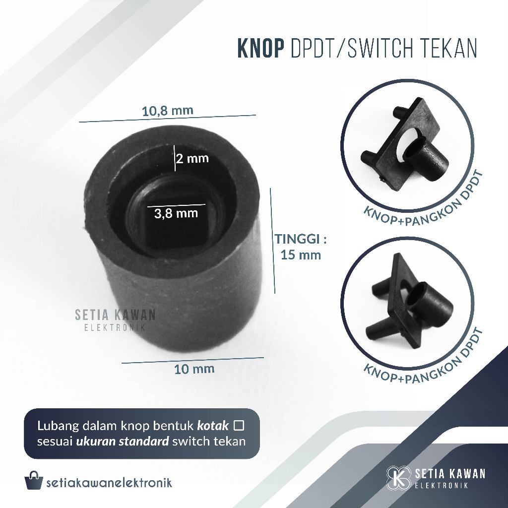 Knop Saklar DPDT & Pangkon DPDT / Switch Tekan / Kenop / Knob Plastik