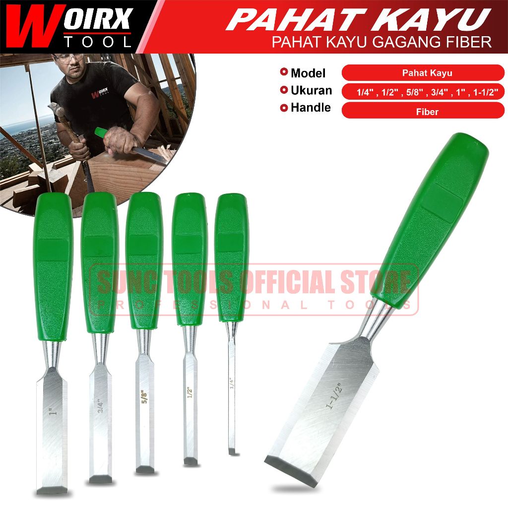 

WOIRX TOOL Alat Pahat Kayu gagang Fiber 1/4" 3/8" 1/2" 5/8" 3/4" 1" 1 1/2" inch