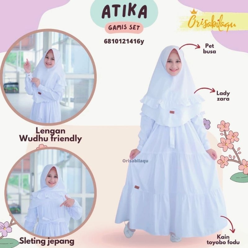 [6-16t] Gamis Anak Perempuan Warna Putih syari set hijab Anak 6-16 Tahun ATIKA WHITE SERIES ORISABIL