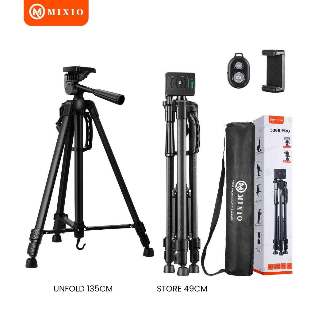 MIXIO 3366PRO 135CM Tripod +Bluetooth Remote + Bag for Photography Kamera cellphone DSLR Tripod