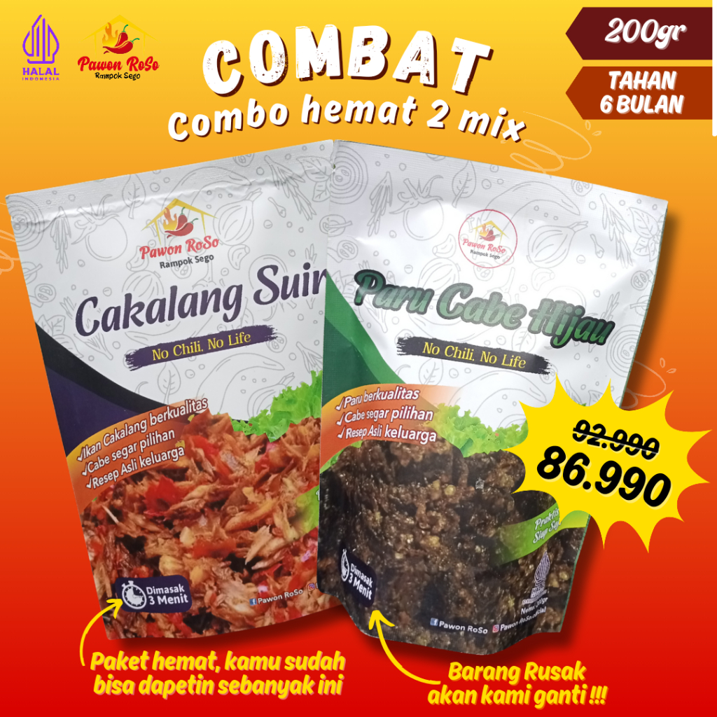 

COMBAT (Combo Hemat) 2 Mix /Cakalang Suir/Paru Cabe Hijau (200 gr)