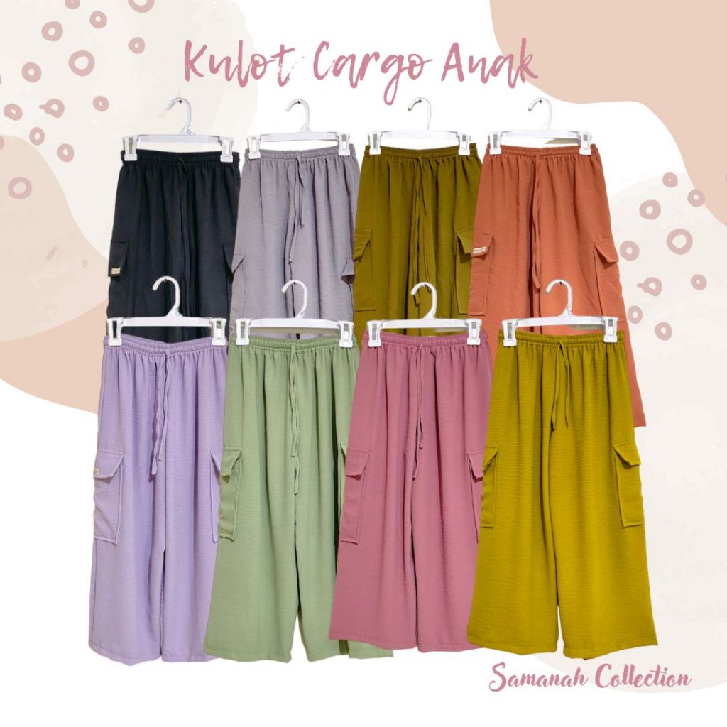 Celana Kulot Cargo Pants Anak Perempuan Crinkle Airflow Premium Usia 4-10 Tahun
