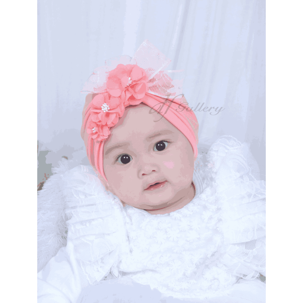Turban Nanda Bunga Sorban Bayi Motif Polos | Ciput Baby NewBorn |  Topi Anak Perempuan | Turban Sorb