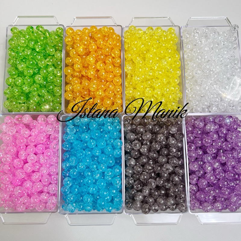 Manik Mote Es Retak Manik Bola kaca Retak Akrilik bead Crackle (1 PON)