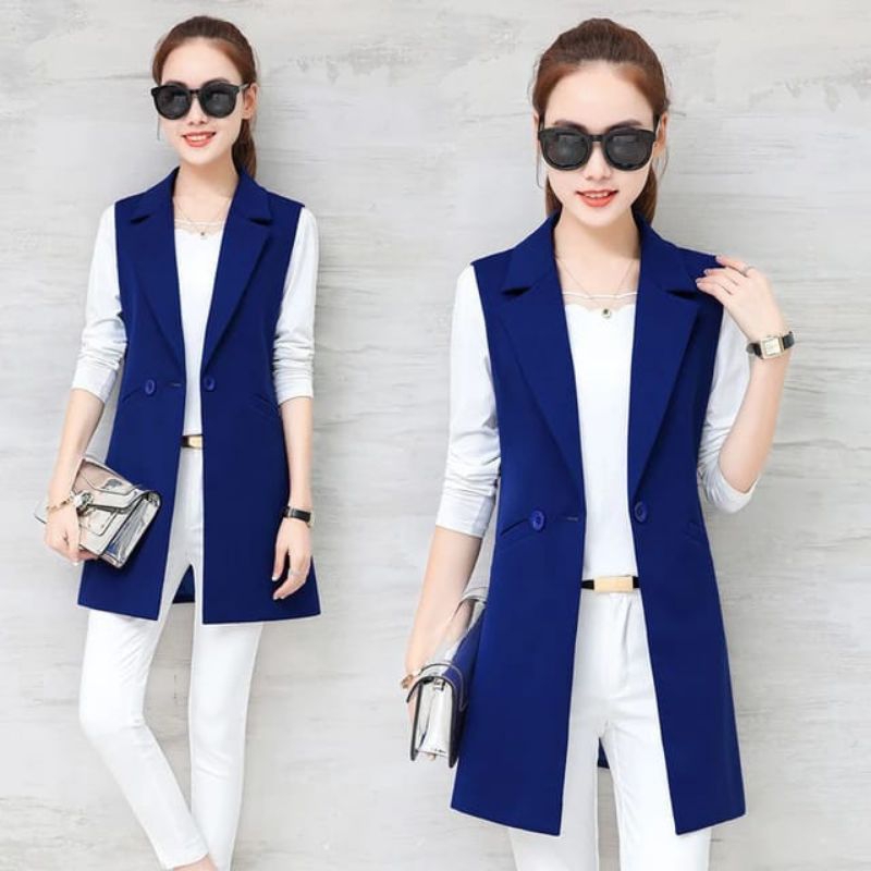 Rompi wanita Kantor Vest Blazer Korea Tanpa Lengan
