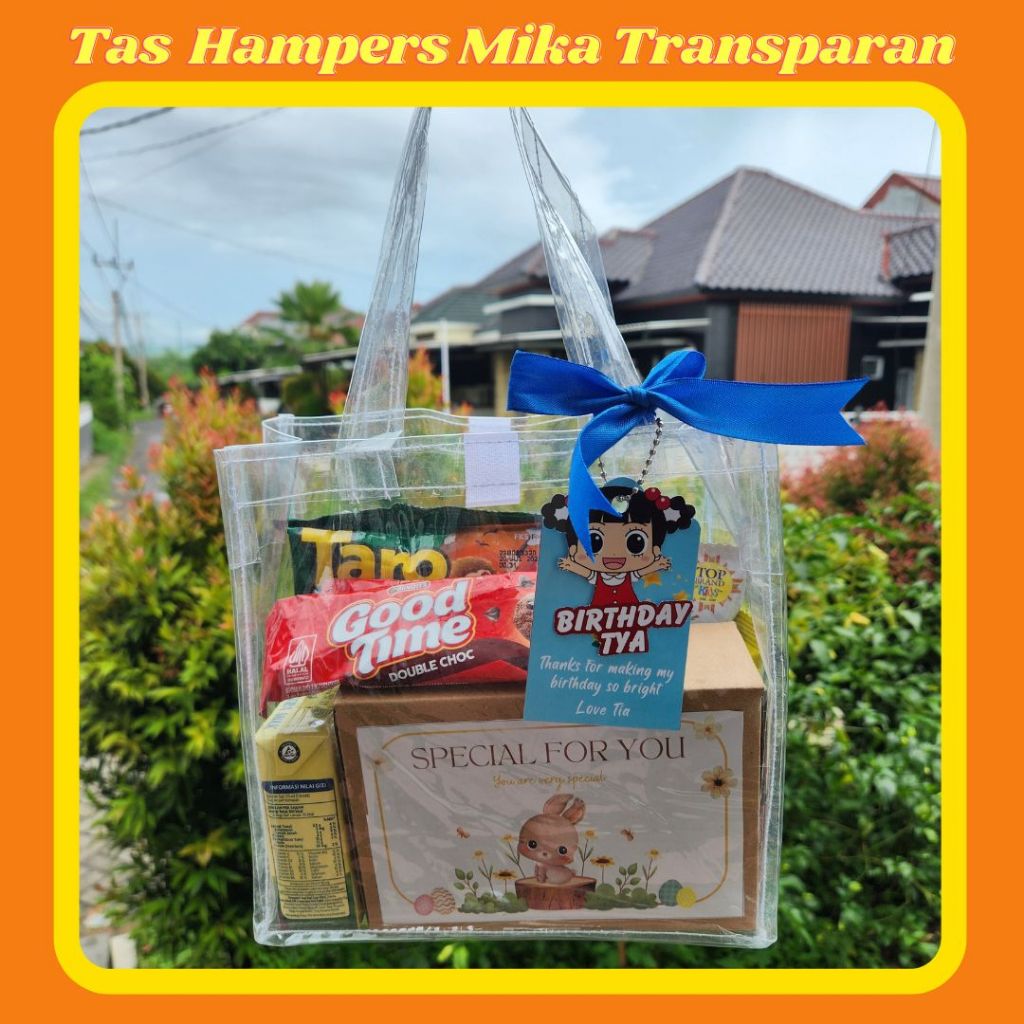 

[10 Pcs] Tas Ulang Tahun Anak Goodie Bag Souvenir Mika Bening Transparan Tote Bag Hempers Wedding Snack Premium 20x10x20