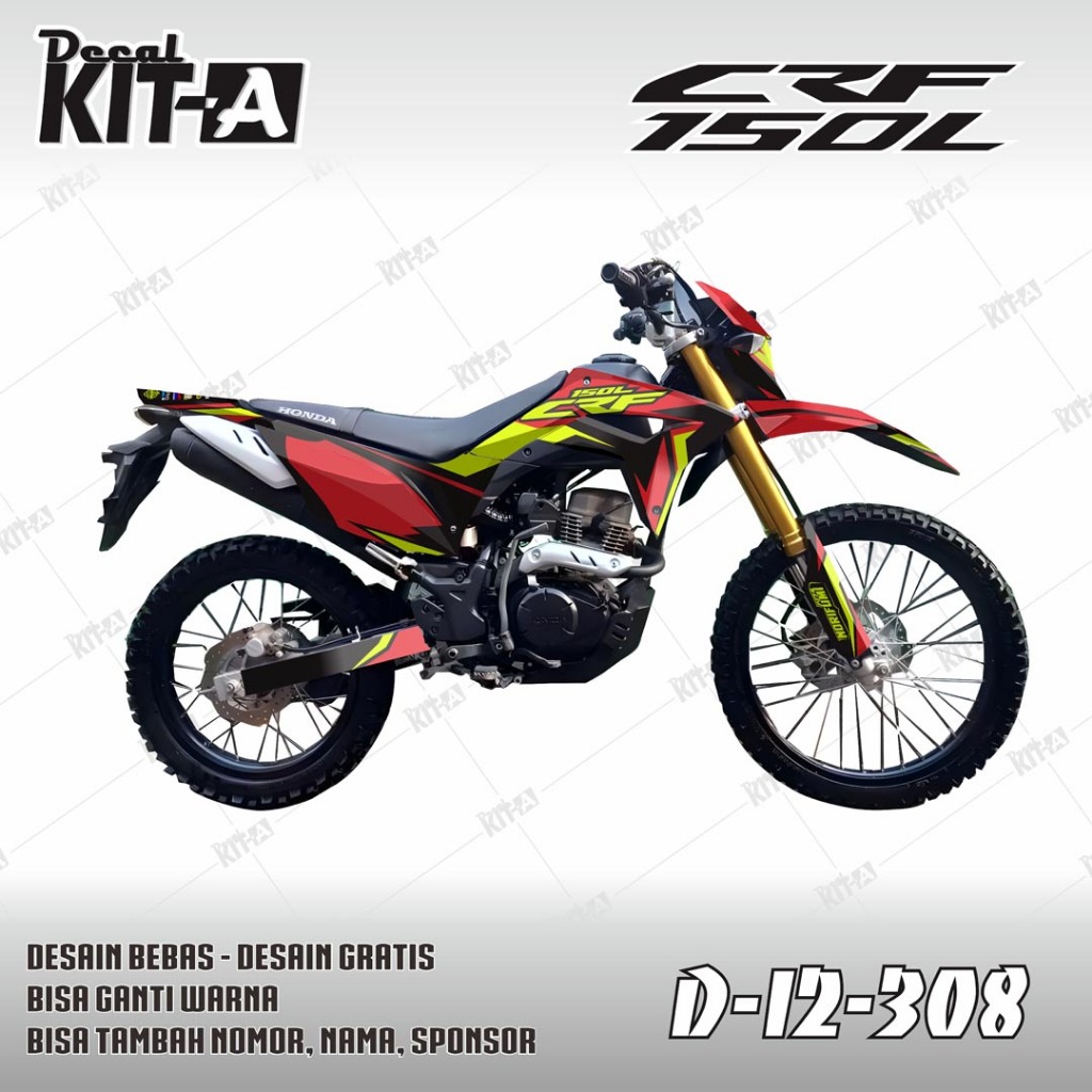 Decal Sticker - Stiker Dekal Honda CRF 150 L MOTIF SUPERMOTO EXTREME MERAH HIJAU D-I2-308