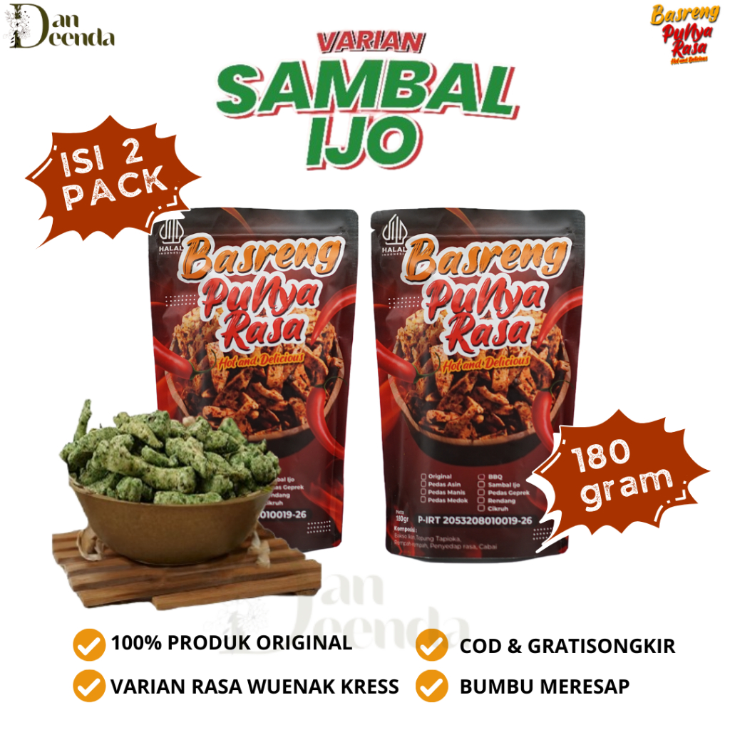 

Basreng Punya Rasa Sambel Ijo Paket Isi 2 Basreng Premium Dengan Bumbu Melimpah Ekstra Daun Jeruk