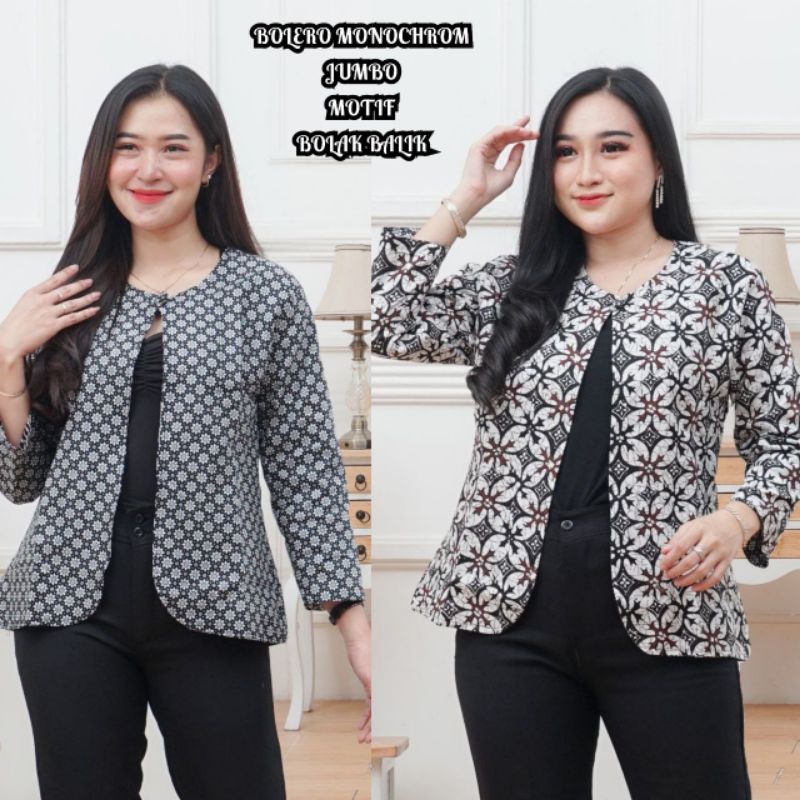 Bolero Katun Monochrome Monokrom Batik Halus 2in 1 Modern Seragam Kantor Cantik Baru Cassual Santai 