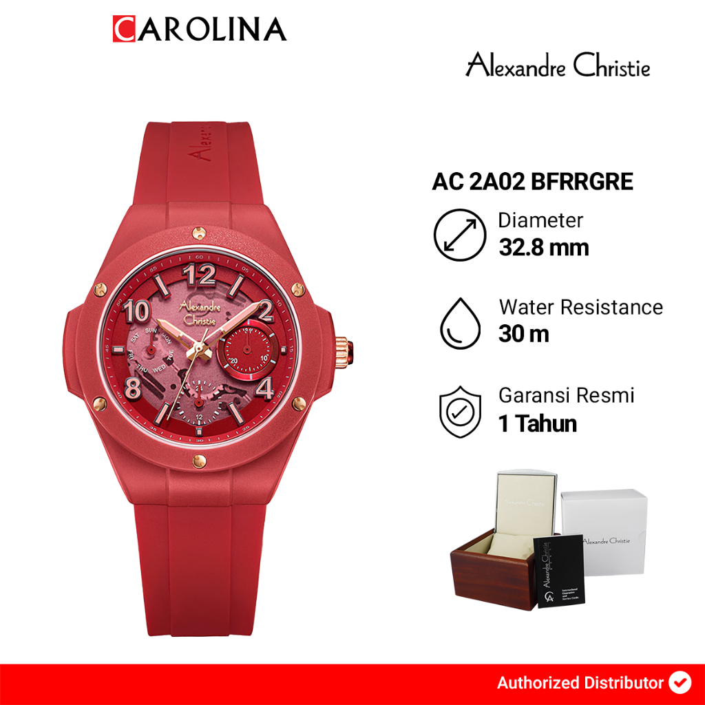 Jam Tangan Wanita Alexandre Christie AC 2A02 BFRRGRE Transparency Dial Red Rubber Strap