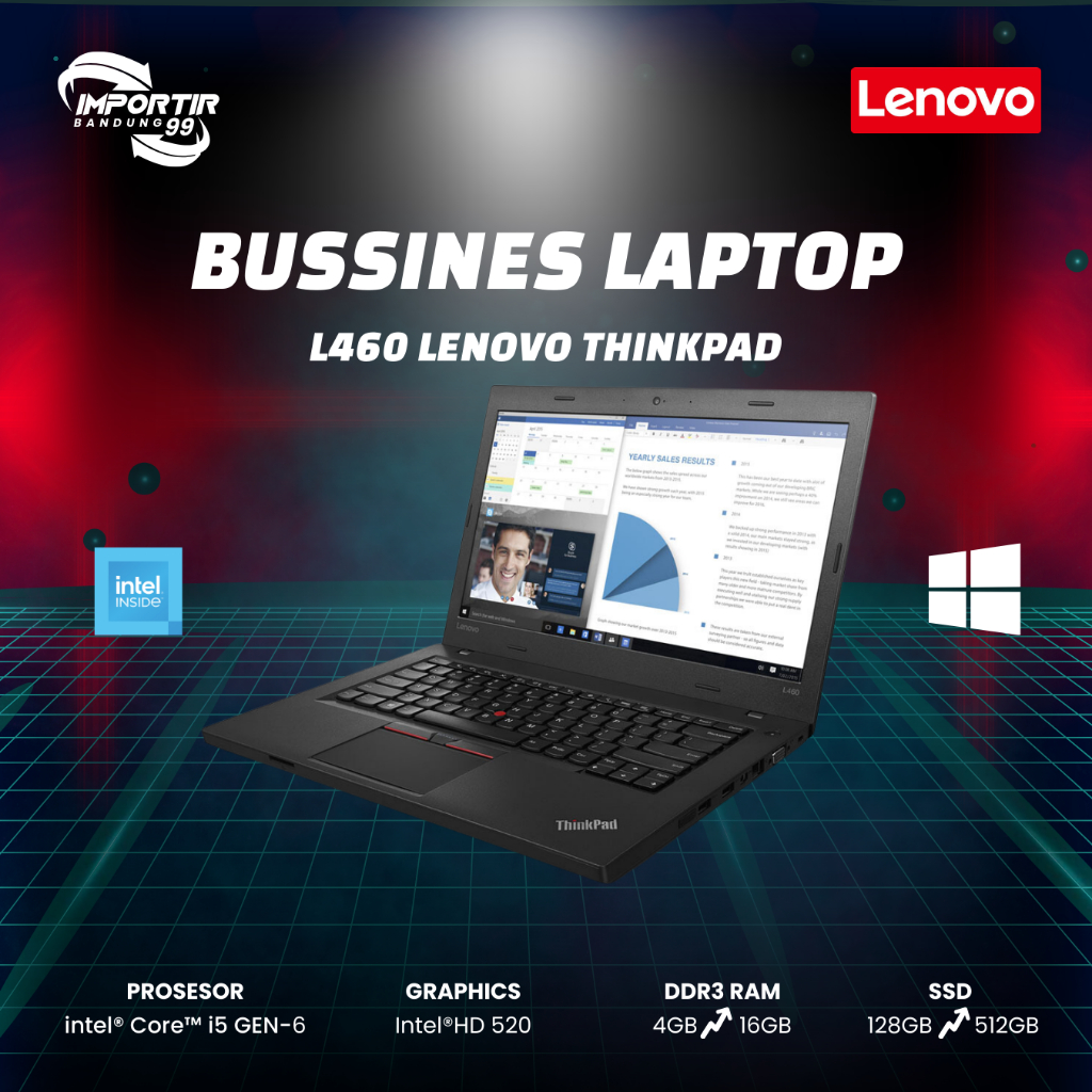 Laptop Lenovo Thinkpad L460 Core I5 Gen 6 Ram 8GB SSD 256GB Murah Bergaransi
