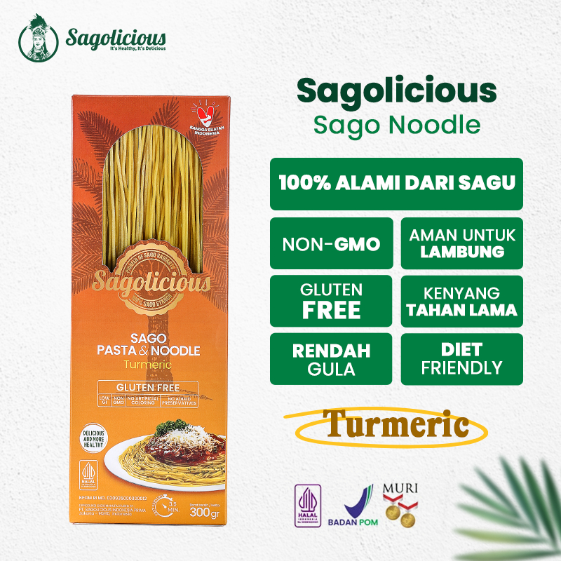 

Sagolicious Noodle- Mie Sagolicious Sagu Gluten Free - Sagolicious Sagu Kunyit (Tanpa Bumbu)