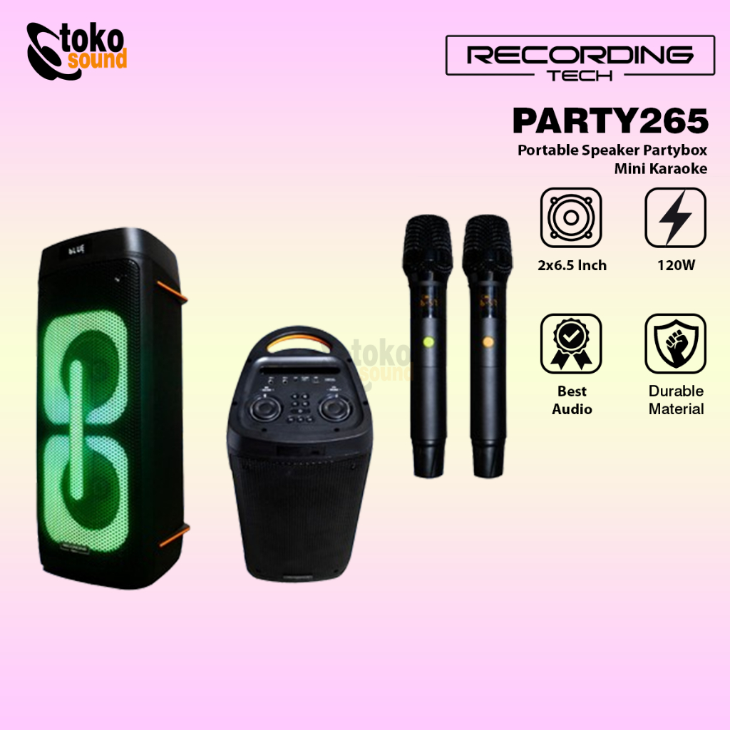 Recording Tech Party 265 - 120W Portable Speaker Partybox Mini Karaoke