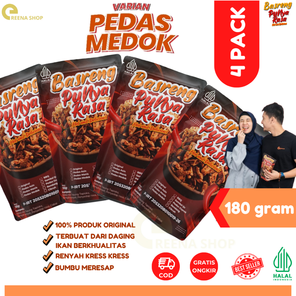 

Basreng Pedas Medok Isi 4 Cemilan Hot Extra Pedas Bumbu Melimpah Sensasi Ekstrak Kencur Daun Jeruk