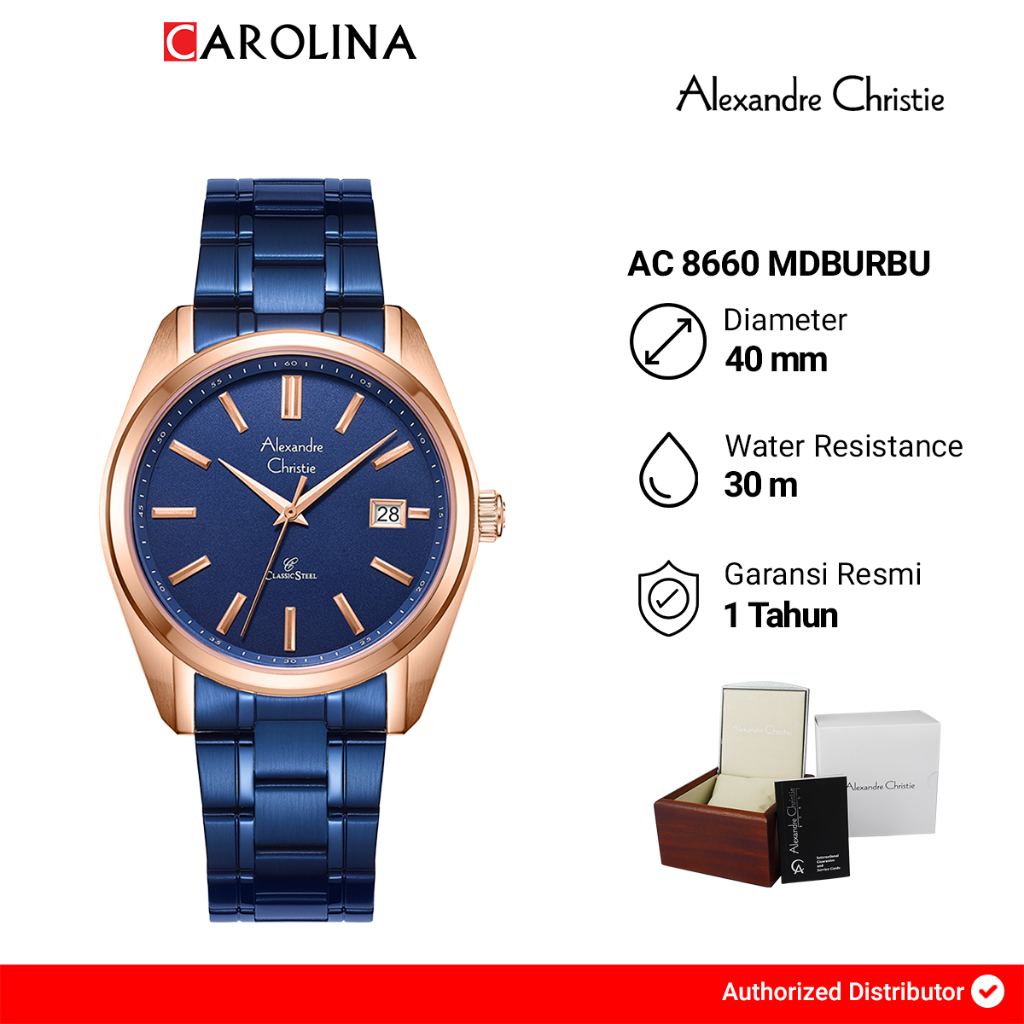 Jam Tangan Pria Alexandre Christie Classic Steel AC 8660 MDBURBU Blue Dial Blue Stainless Steel Stra