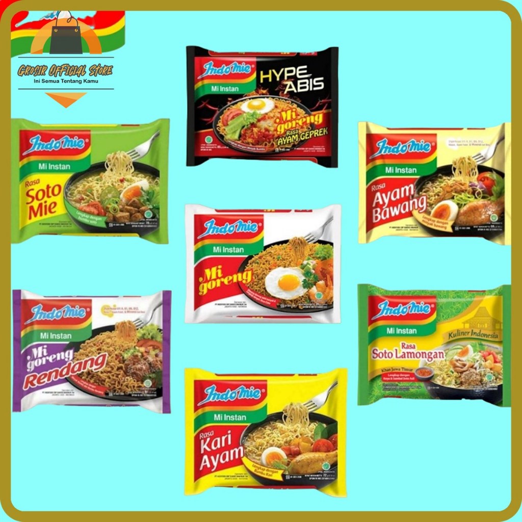 

INDOMIE Mie Instan Goreng & Kuah All Varian Soto / Ayam Geprek / Bawang / Rendang / Lamongan