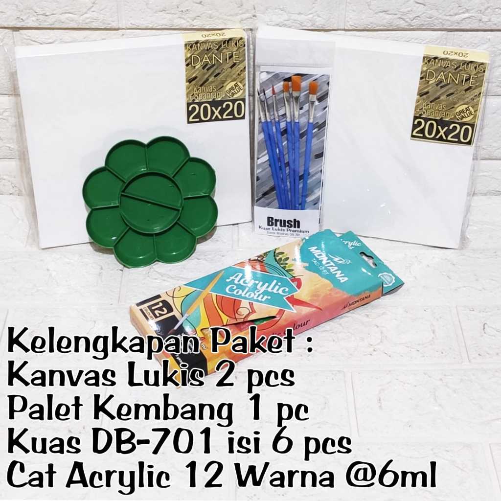 

tyvf Paket Melukis Lengkap 2 Kanvas Lukis Cat Acrylic 12 warna Palet dan Kuas