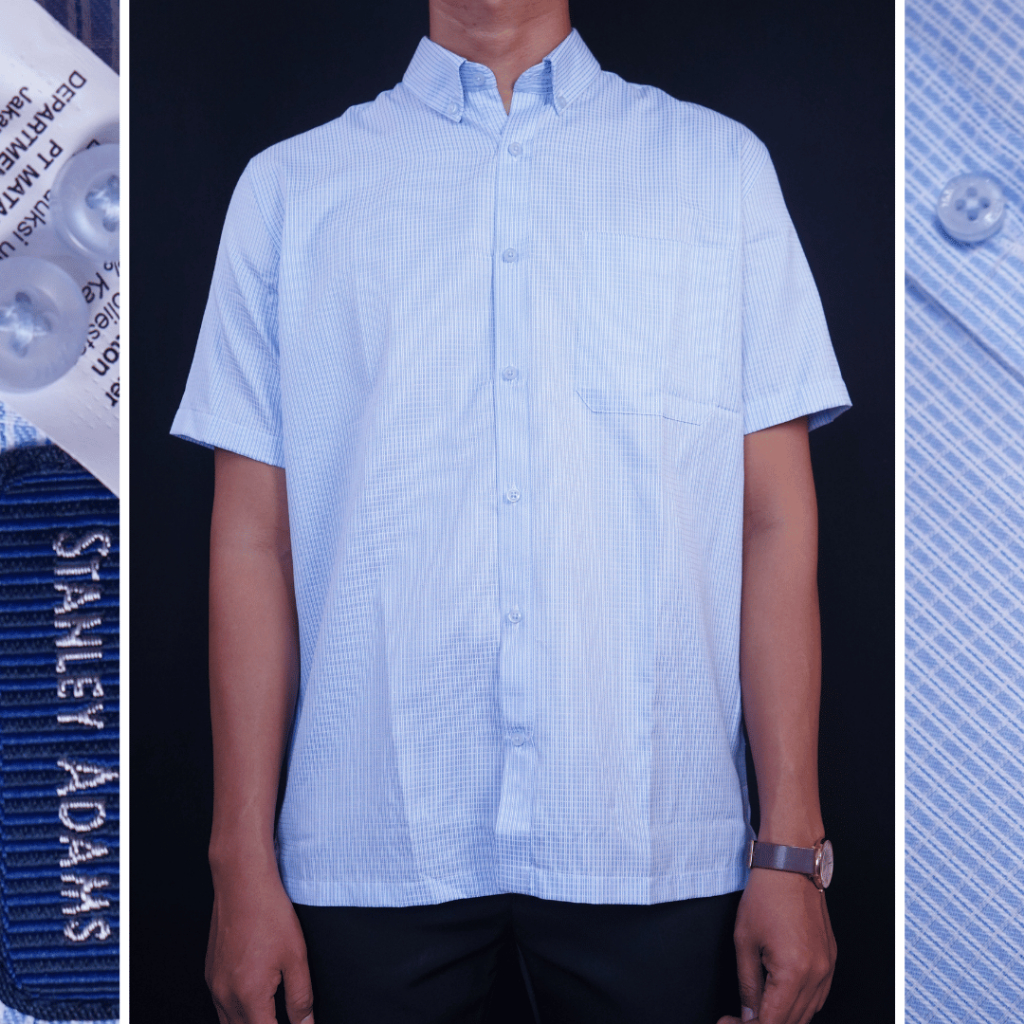 STANLEY ADAMS Kemeja Pria Lengan Pendek Reguler Light Blue/Biru Muda Motif Kotak | Hem Pria Reguler