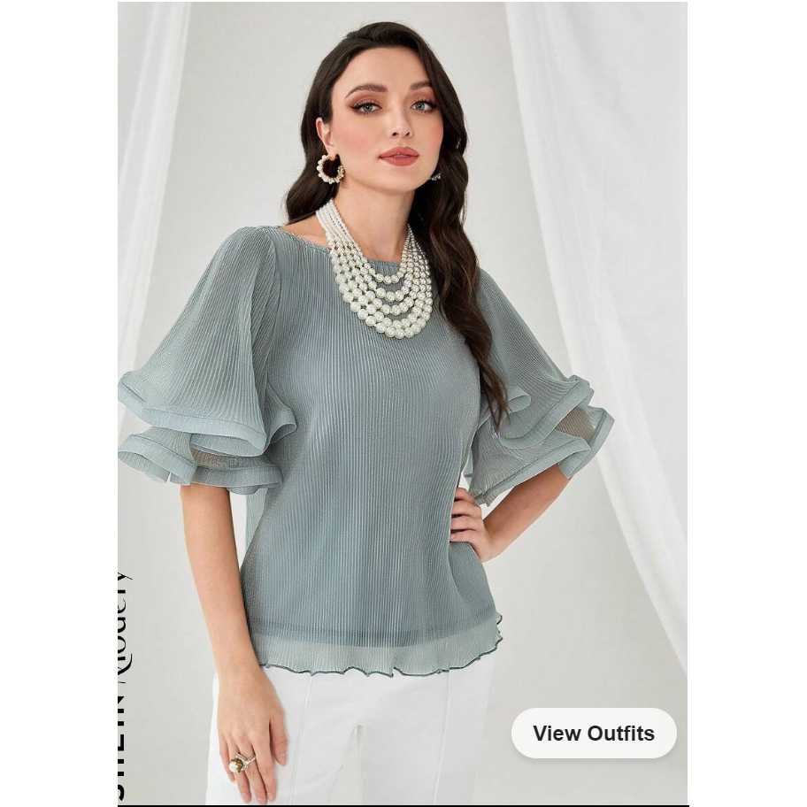 Solid Flare Sleeve Blouse
