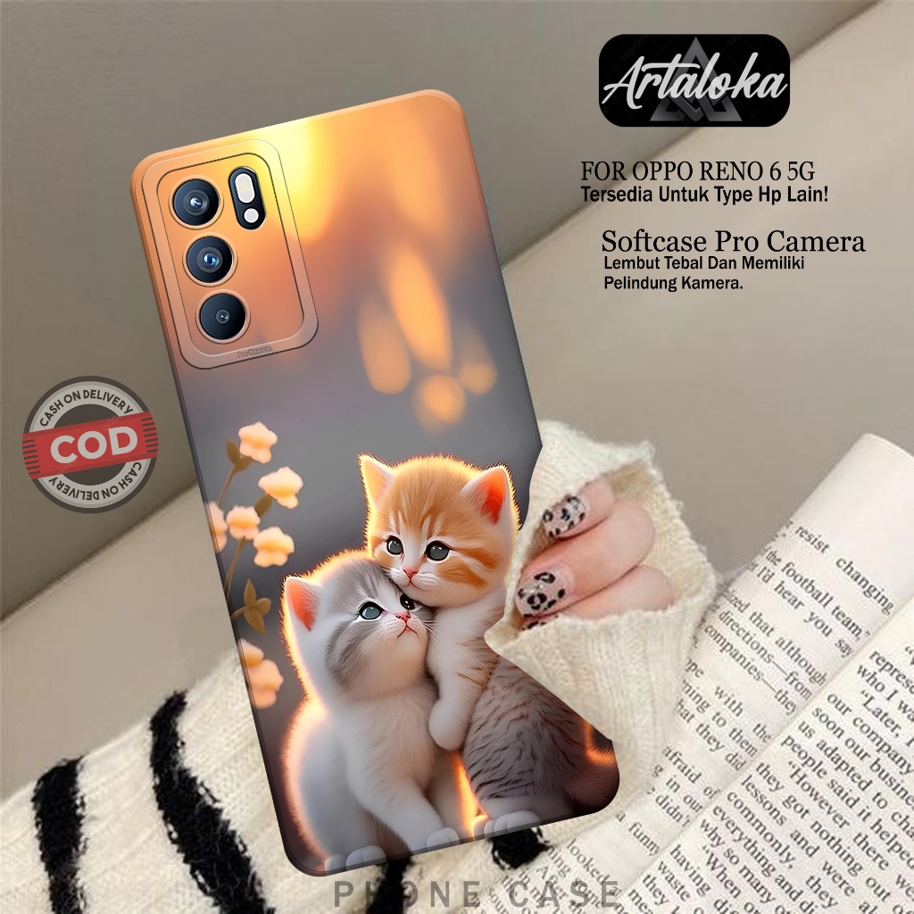 Softcase Hp Oppo Reno 6 5G Fashion Case Kucing Case Oppo Reno 6 5G Silikon TPU Pro Camera Casing Opp