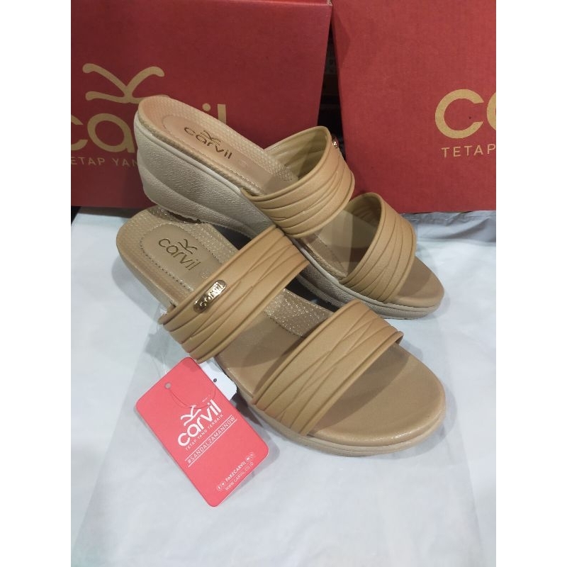sendal wanita wedges CARVIL Savira - 02 beige original