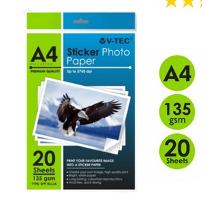 

V-TEC STICKER PHOTO PAPER A4 135GSM/KERTAS STICKER GLOSSY SPP 9112A