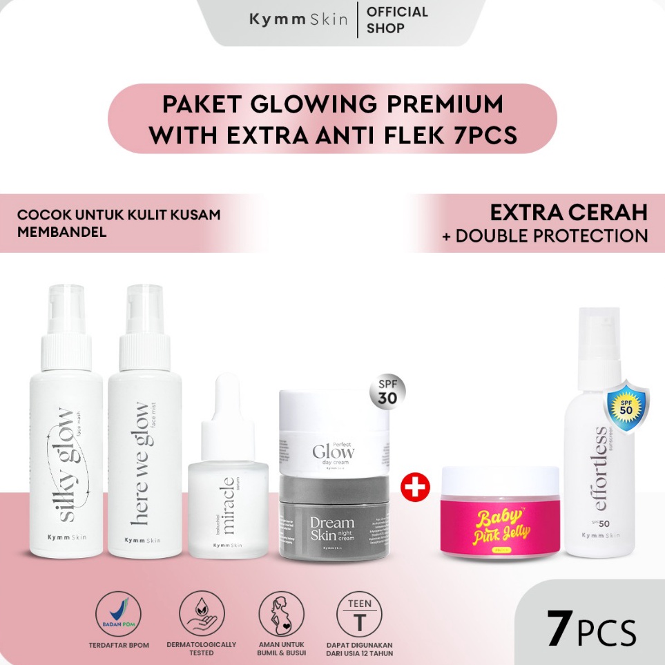 ART V63D KYMM SKIN 7PCS Paket Glowing  Anti Flek Face Wash Face Mist Effortless Sunscreen Day Cream 