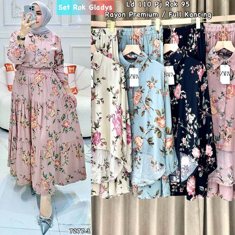 Set Rok Gladys/Set Rok Bangkok/Set Rok motif flower/Set Rok Rayon motif Flower premium