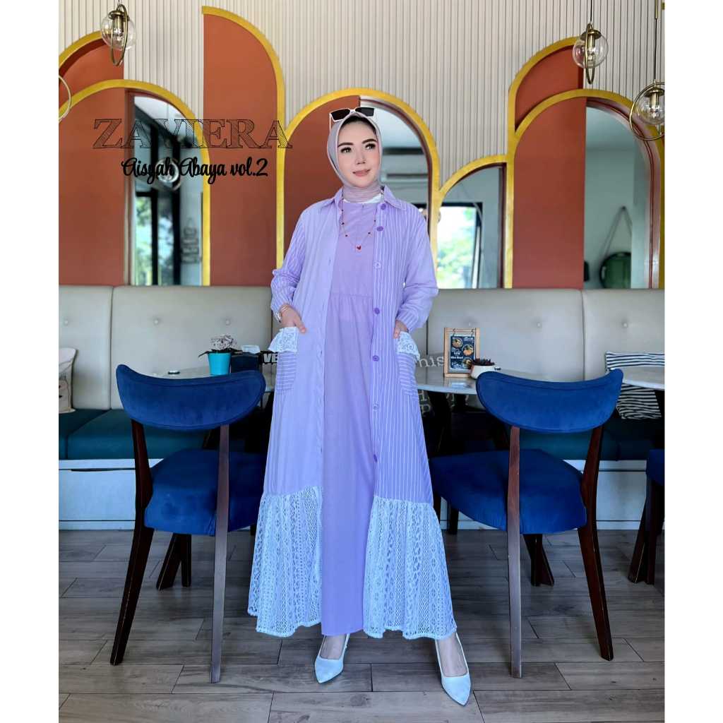 zaviera aisyah abaya dress set gamis outer brukat