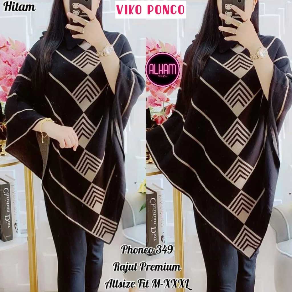 Viko Ponco Alham Atasan Sweater Rajut Wanita Ld 110 - 120 Jumbo XXXL Motif Kekinian Korea Terbaru