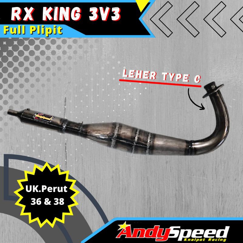 Knalpot RX KING MODEL KOLONG 3V3 TELO PLAT KARAT merk andy speed