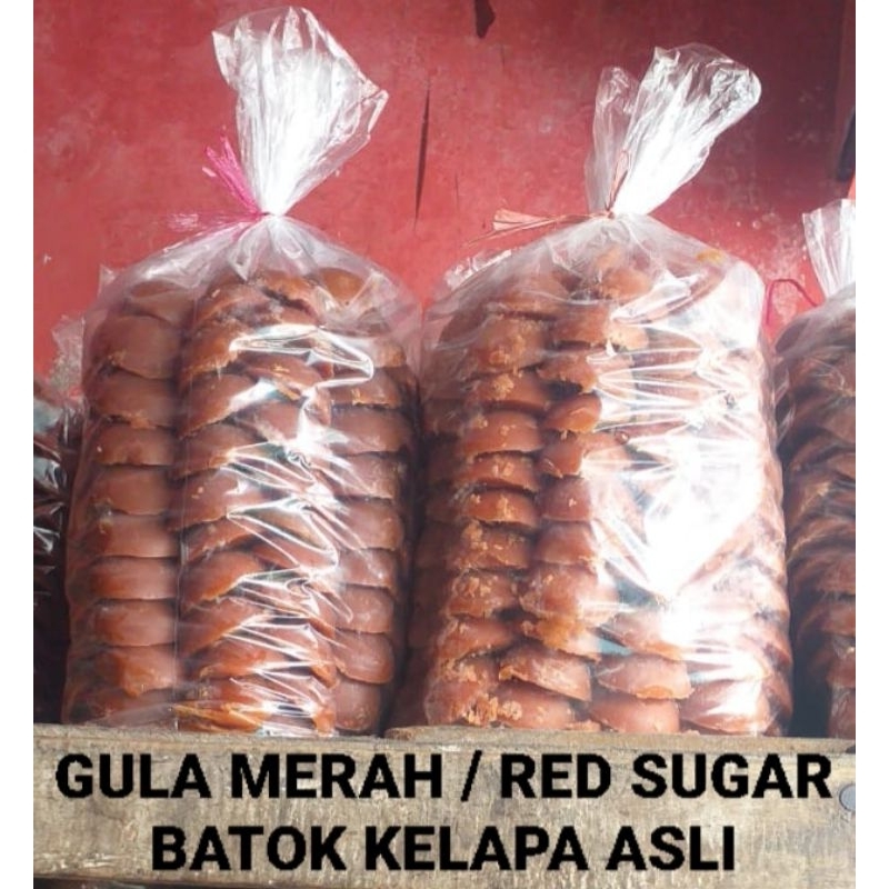 

Gula Merah Jawa Red Sugar 1Kg bentuk Batok Kelapa besar dan kecil asli dan murni dari pohon Aren.