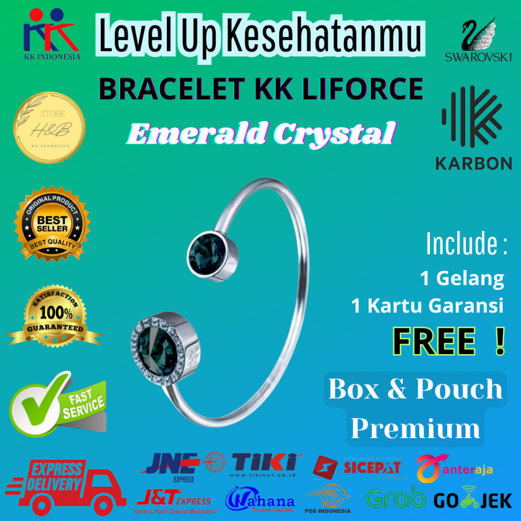 KKL Bracelet Emerald Crystal gelang kesehatan meredam radiasi elektromagnrtik