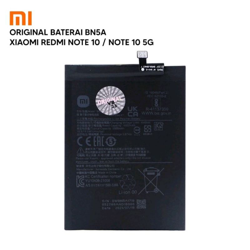 Baterai Batre Xiaomi Redmi BN5A Xiaomi Redmi Note 10/Note 105G / Batre Xiaomi Redmi Note 10/10 5G Or