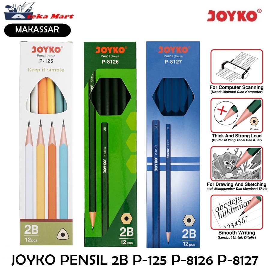 

[BOX/12PCS] ] JOYKO P-8126 PENSIL 2B P-125 P-8126 P-8127 P-8137