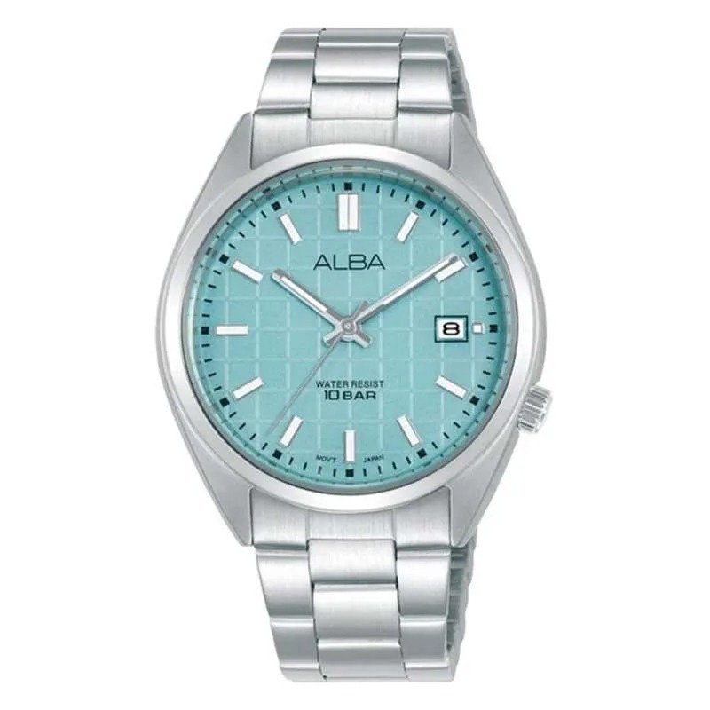Jam Tangan Unisex Alba Original AG8M37X1 AG8M37 Strap Stainless Steel Silver Dial Tiffany Blue Biru 