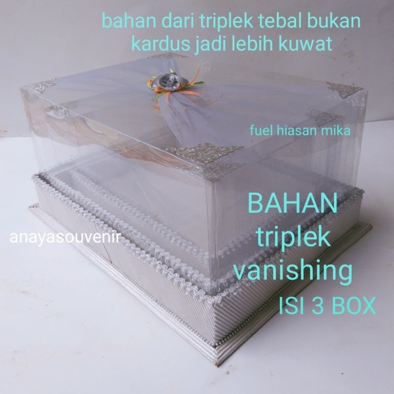 

BOX KOTAK SESERAHAN HANTARAN PERNIKAHAN MIKA TRIPLEK 1SET ISI 3