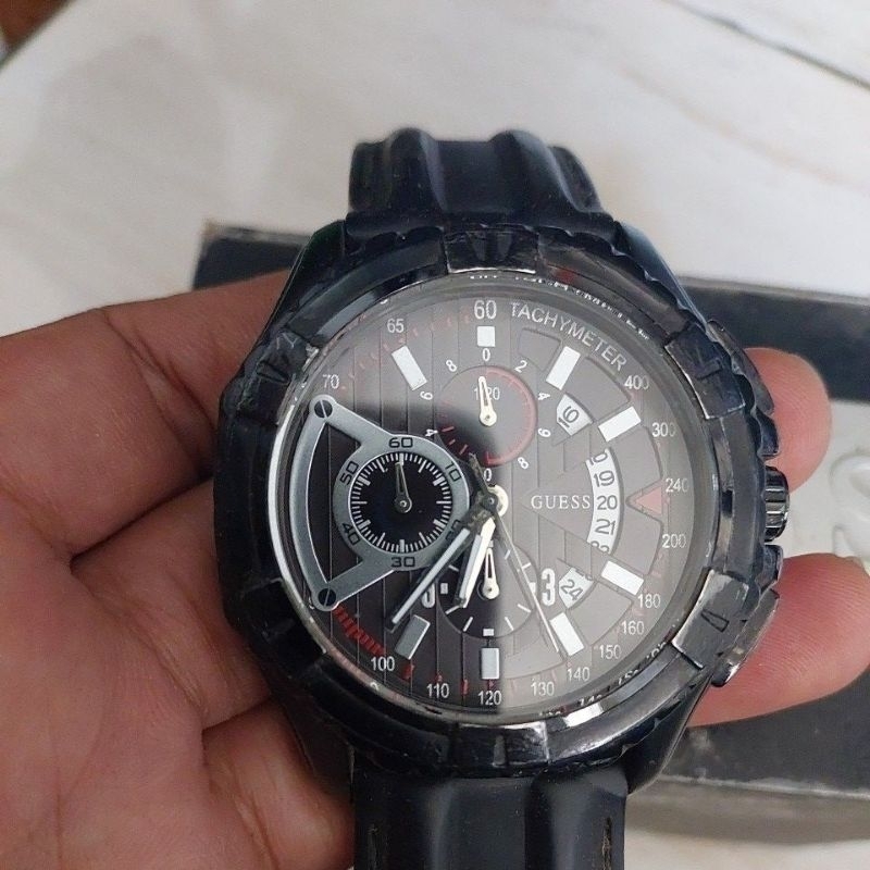 jam tangan original chronograph Guess Steel mulus lkp preloved second bekas