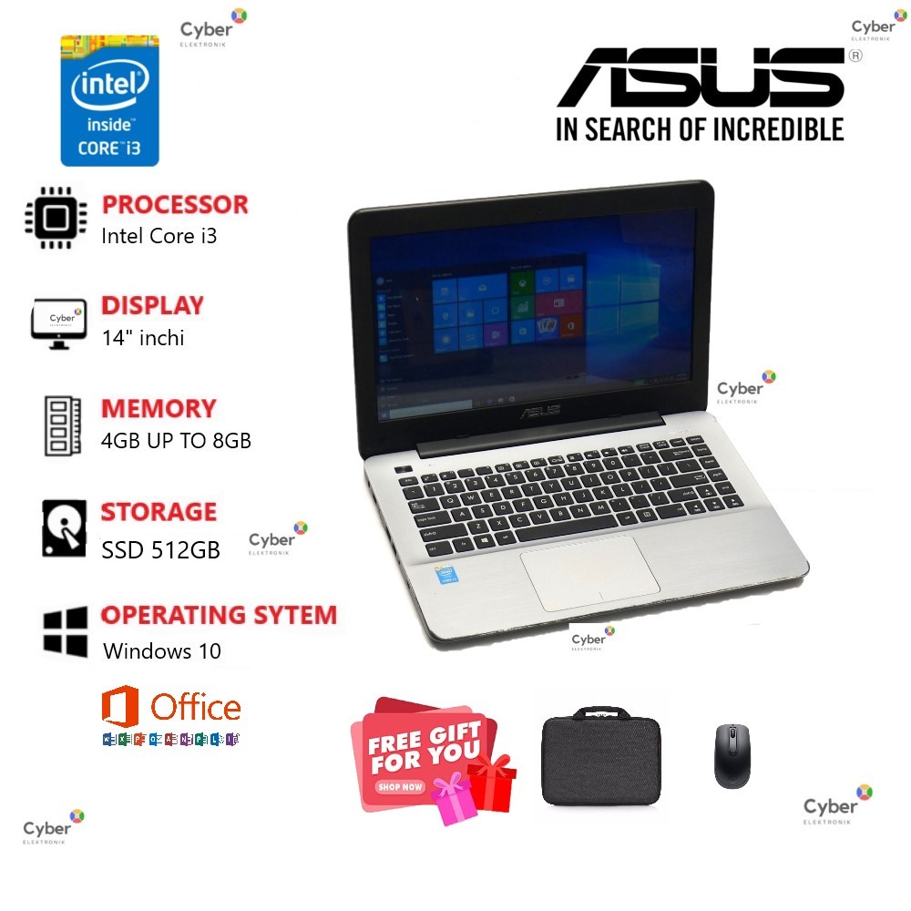 Laptop Asus Intel Core i3 RAM 4GB SSD 256GB FREE MOUSE + TAS