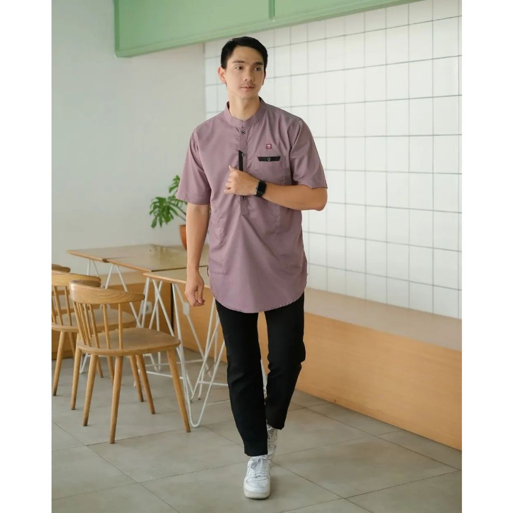 Kurta Lengan Pendek Warna Mauve Motif Polos Bahan Toyobo Import Baju Koko Terbaru 2025
