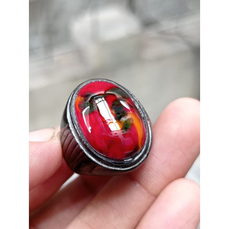 CINCIN BATU PANCAWARNA EDONG OVAL ASLI NATURAL RING TITANIUM TANAM HITAM KUALITAS TERBAIK