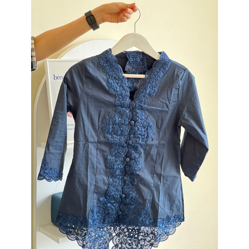 kebaya encim biru dongker/navy lengan pendek dan panjang