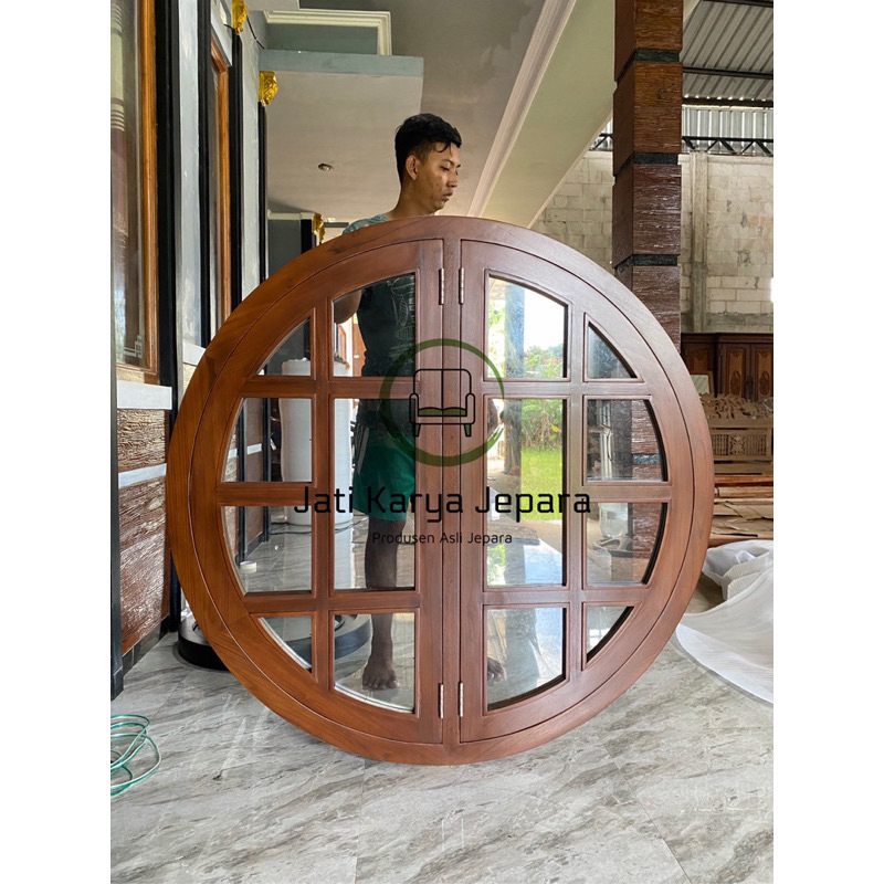 Kusen Jendela Bundar 100cm 10x5cm Kayu Jati Solid Type Pintu 2 Free Ongkir Jawa & Bali ( Bergaransi 
