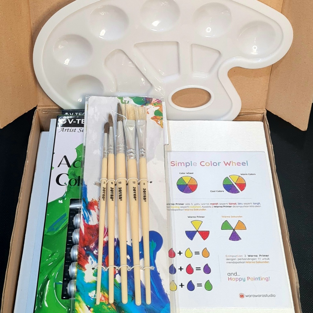 

Paket Melukis (Painting Kit) Lengkap Premium 1. Kanvas 20x20. Easel. Cat Akrilik. Palet. Kuas. (BEST