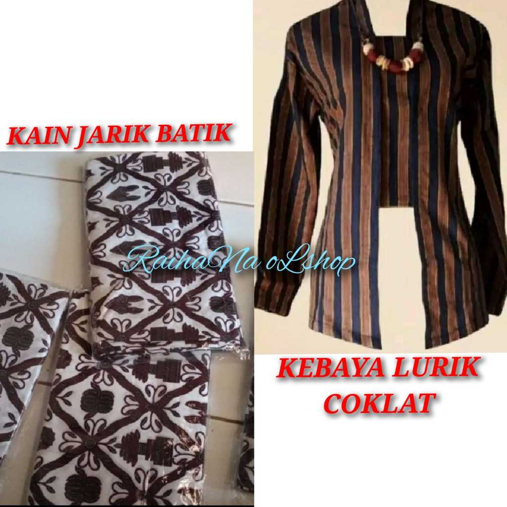 BAJU JAWA CEWE | KEBAYA LURIK COKLAT + KAIN JARIK BATIK | SETELAN PAKAIAN TRADISIONAL WANITA MODERN 