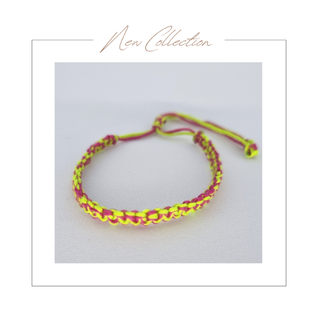 Gelang Tali Wanita Kombinasi Pink Hijau Stabilo