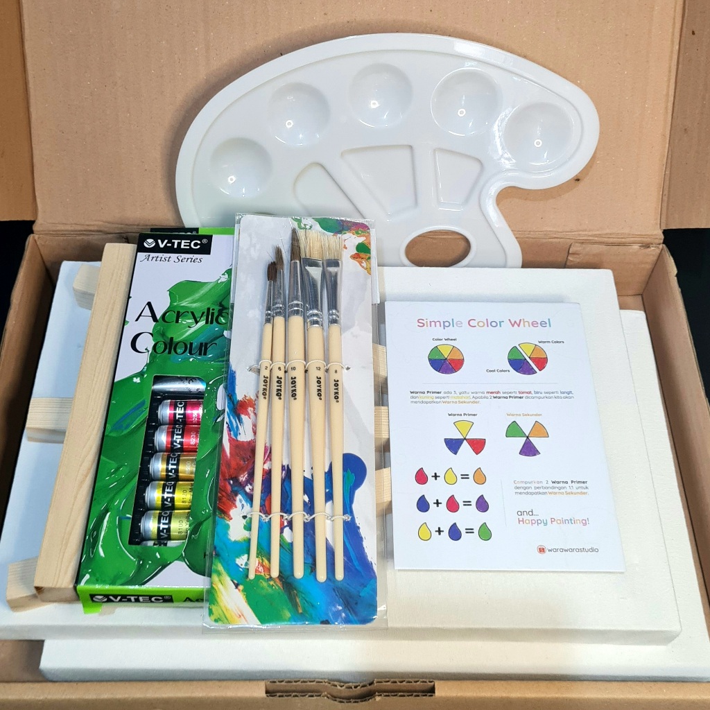 

Paket Melukis (Painting Kit) Lengkap Premium 2. Kanvas 30x20. Easel. Cat Akrilik. Palet. Kuas. (BEST VALUE).